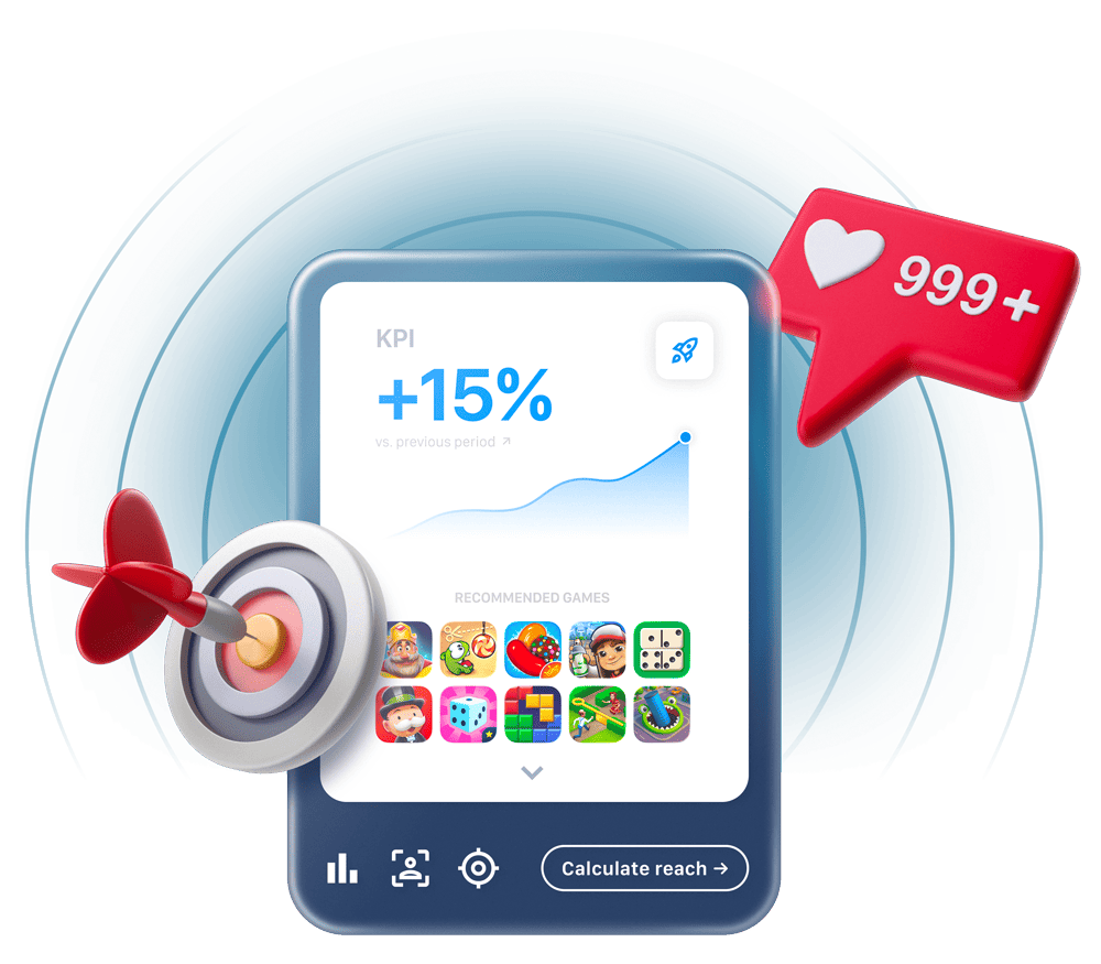 Monetizr KPI Booster — phone with game icons and growth arrow